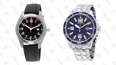 Citizen Brycen Eco-Drive Movement Blue Dial Men’s Watch | $100 | Amazon | Clip the $100 couponVictorinox Garrison Black Dial Silicone Strap Ladies Watch | $30 | Amazon | Clip the $40 coupon